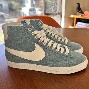 Nike Blue and White Denim Sneakers High Tops